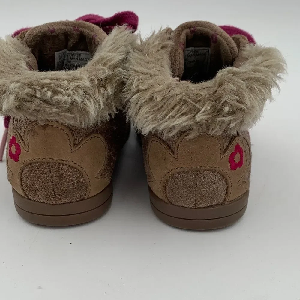 Clarks Toddler Brown Suede Boots with Pink Accents Size 5